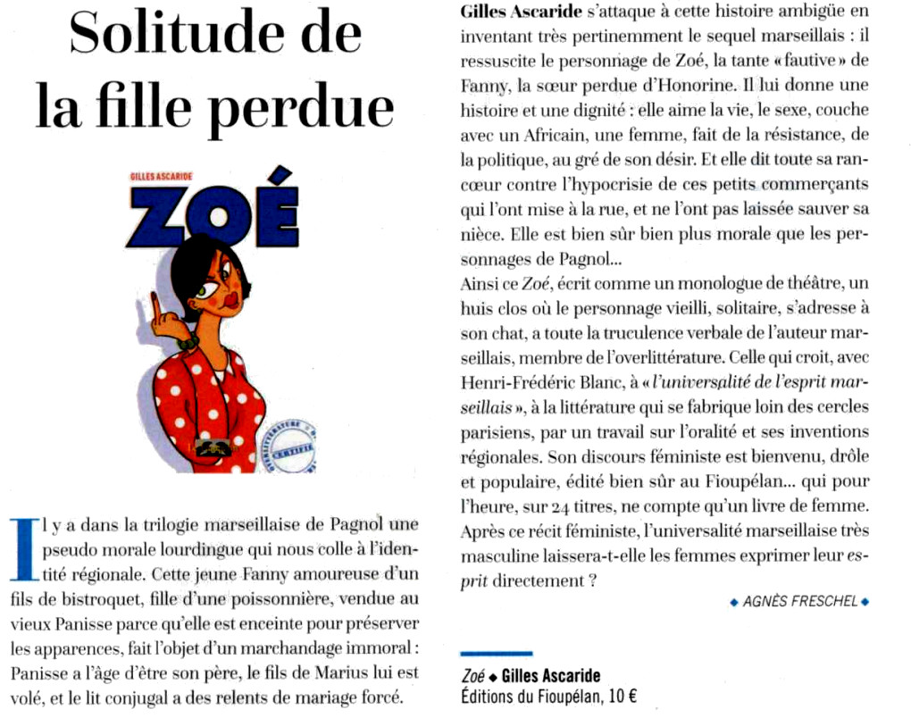 Gilles Ascaride, Zoé, critique Zibeline n° 17, 11 janvier 2019