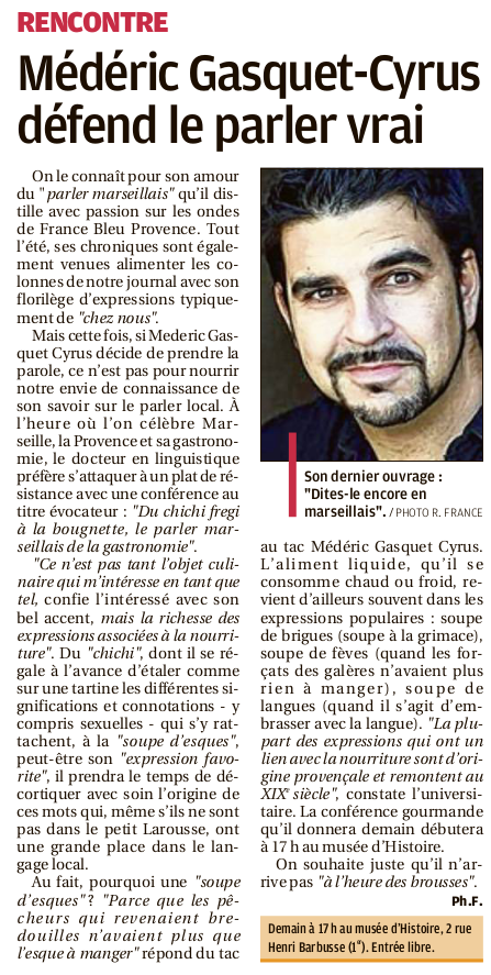 Médéric Gasquet-Cyrus, La Provence, 11 novembre 2019