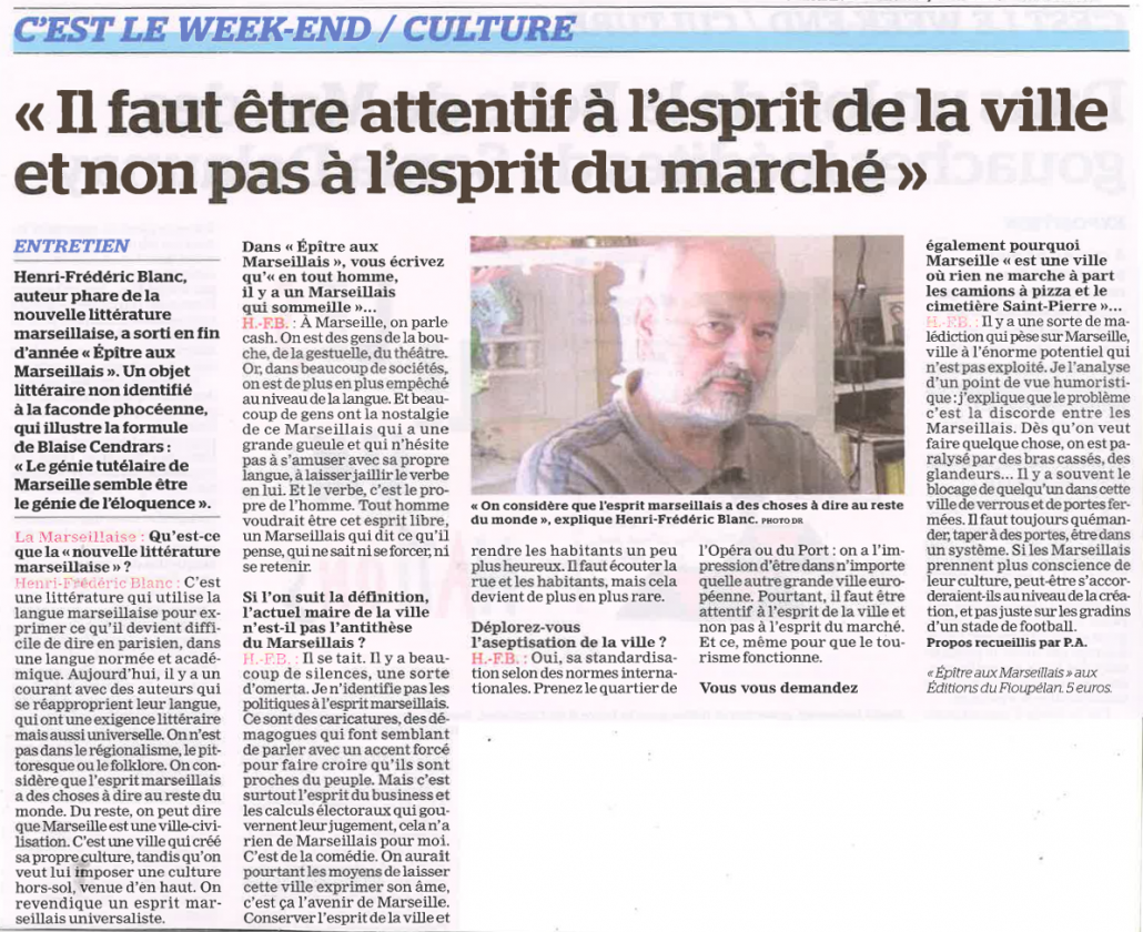 Henri-Frédéric Blanc, La Marseillaise, 15 janvier 2020