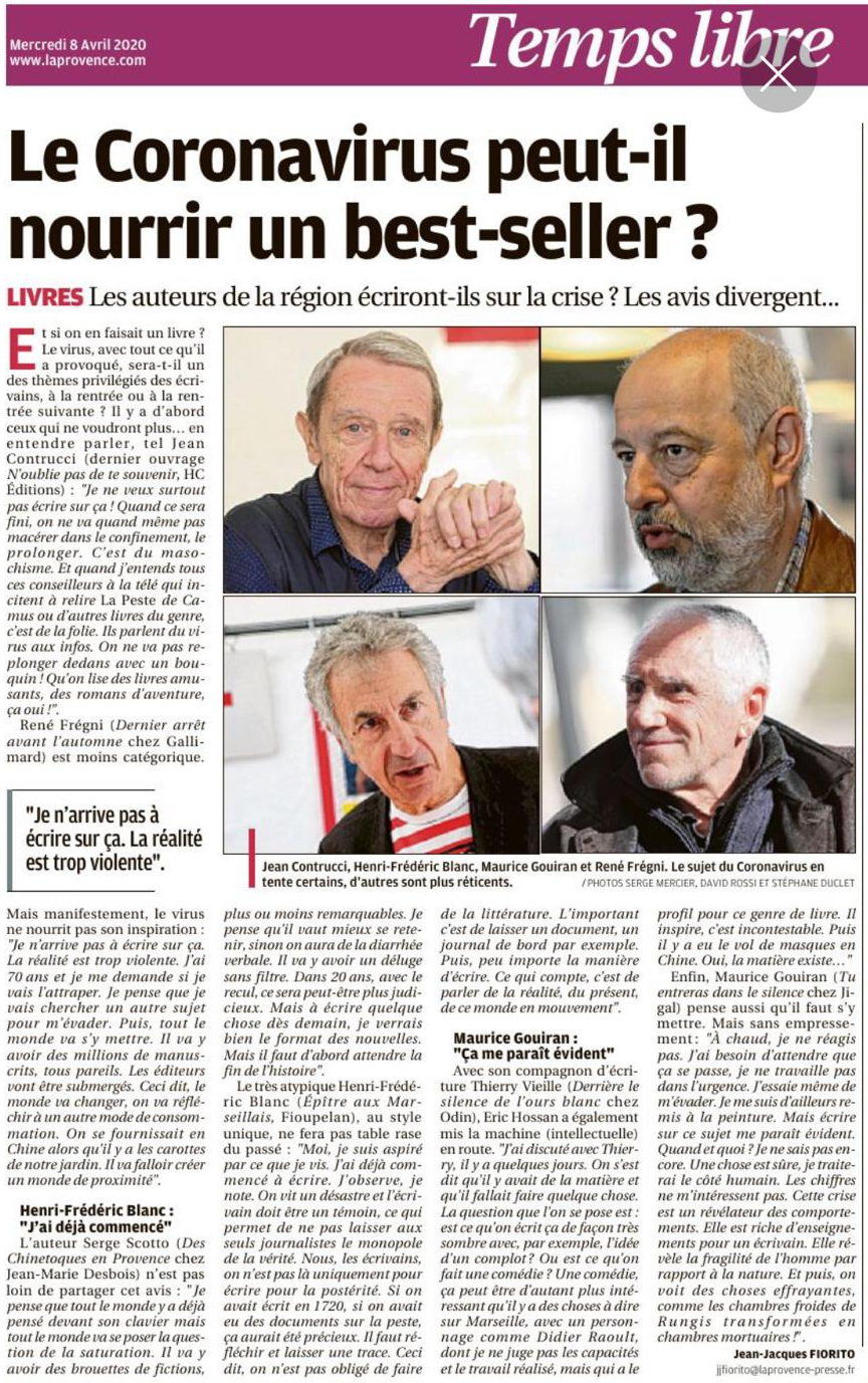 Le Coronavirus peut-il nourrir un best-seeler ? La Provence 8 avril 2020